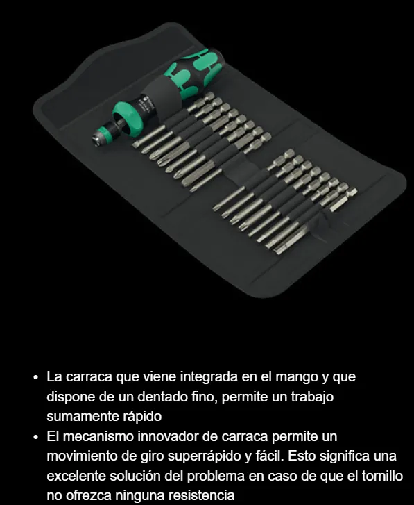 05051530001 Juego estuche puntas largas con destornillador carraca 17 p.